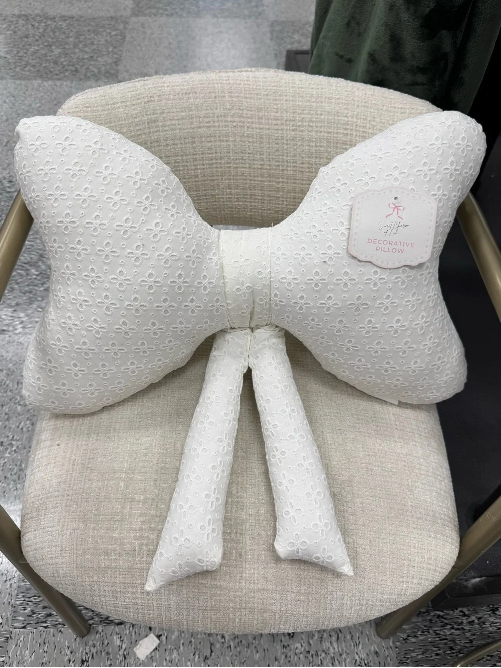 Decorative Lace Embroidered White Bow Accent Pillow